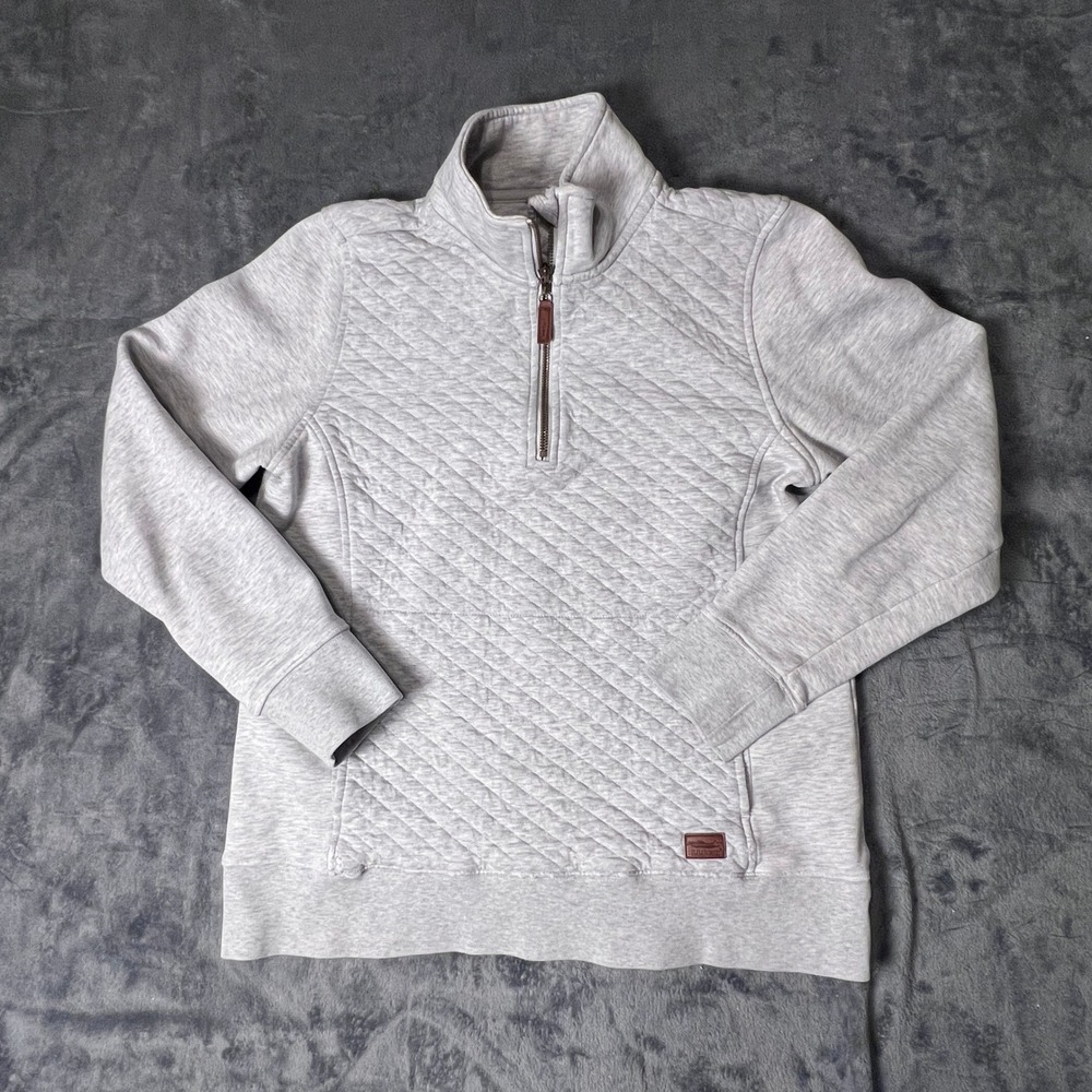 LL Bean Mens Medium Quilted Quarter Zip Pullover Sweatshirt Gray Heather
